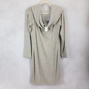 NEW Express Size XL Cowl Neck Ribbed Knit Sweater Dress in Beige/Oatmeal